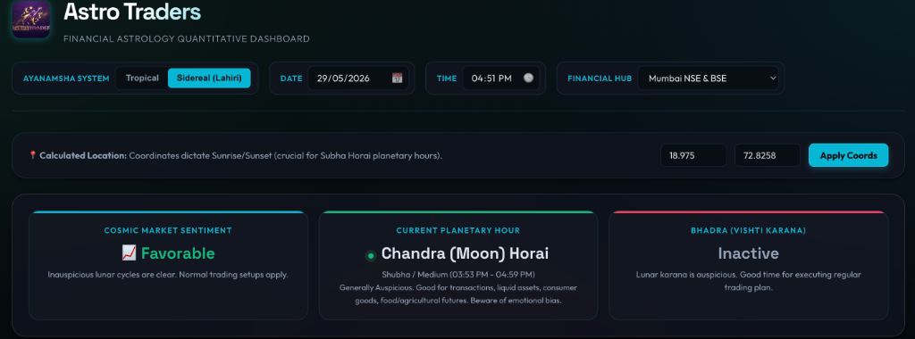 Astro Traders Dashboard Overview